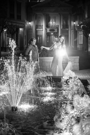 A black and white photo of Alexis and Christian